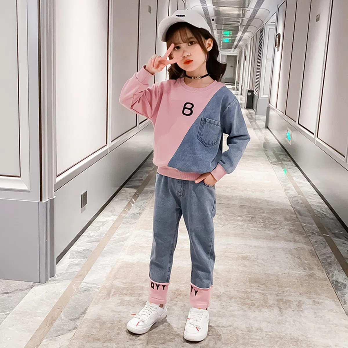 amropi 2 PCS Set Completo Ragazze Felpa + Denim Pantaloni Jogging Tuta Sportiva per 3-12 Anni