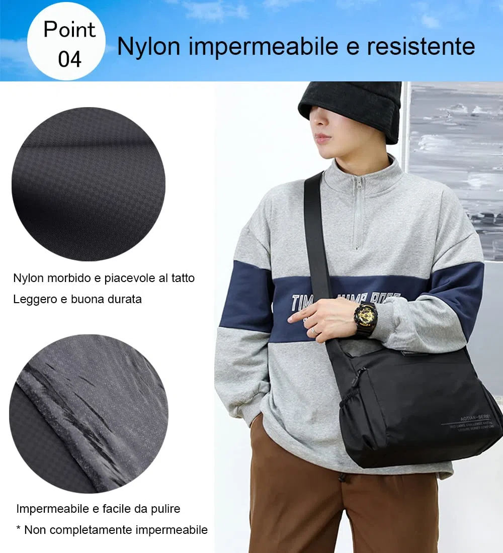 zhongningyifeng Borsa a tracolla da uomo, in nylon, impermeabile, leggera, per viaggi, lavoro, attività all'aperto