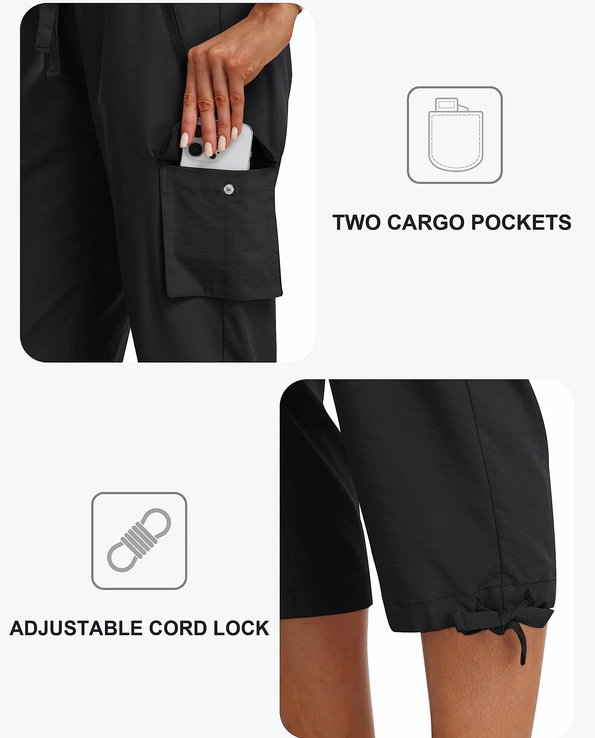 MoFiz Pantaloni Cargo Donna Capri Pantaloni Estivi 3/4 Leggeri Outdoor Escursionismo Pantaloni Traspiranti con Tasche Zip
