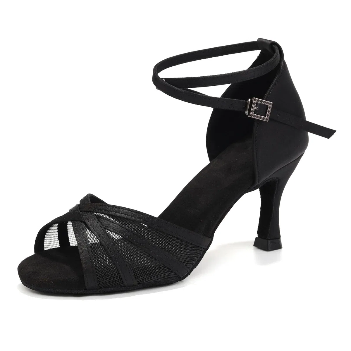 Scarpe da Ballo Latino Donna Punta Aperta Raso Tacco 7.5 cm Salsa Tango Pratica