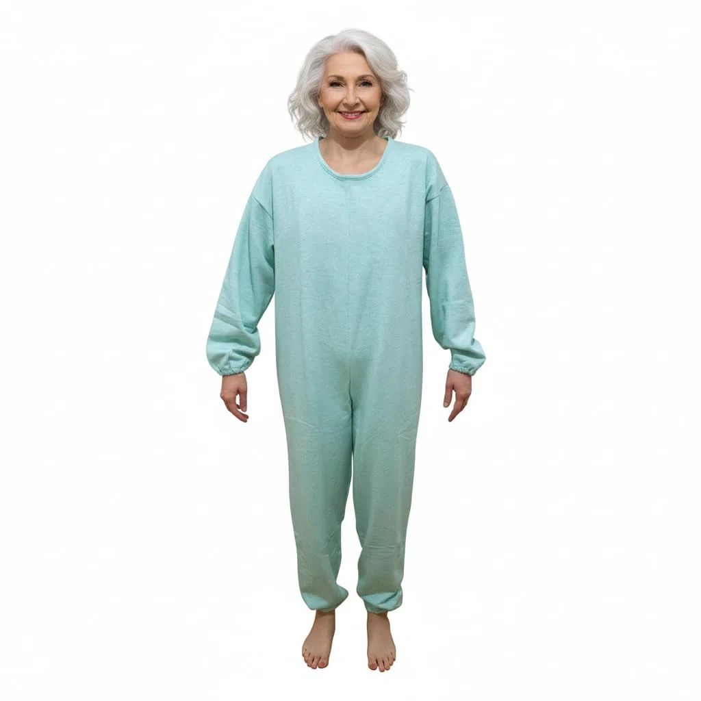 Pigiama Sanitario Intero Invernale a Manica Lunga con Zip Posteriore, Tuta Sanitaria per Anziani Disabili Degenti, Cotone Felpato, qualità Made in Italy, Unisex