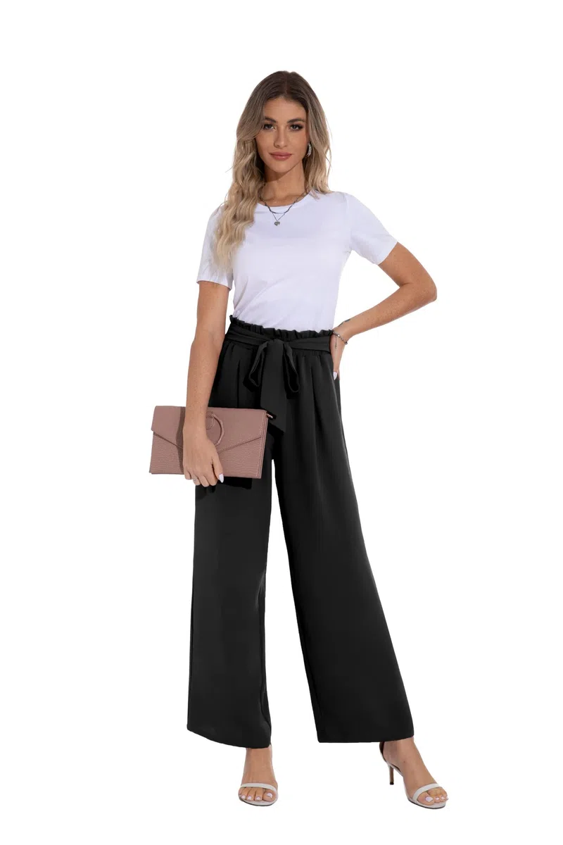 PrinStory Pantaloni estivi da donna a gamba larga, leggeri, elasticizzati, con tasche, pantaloni da lavoro casual