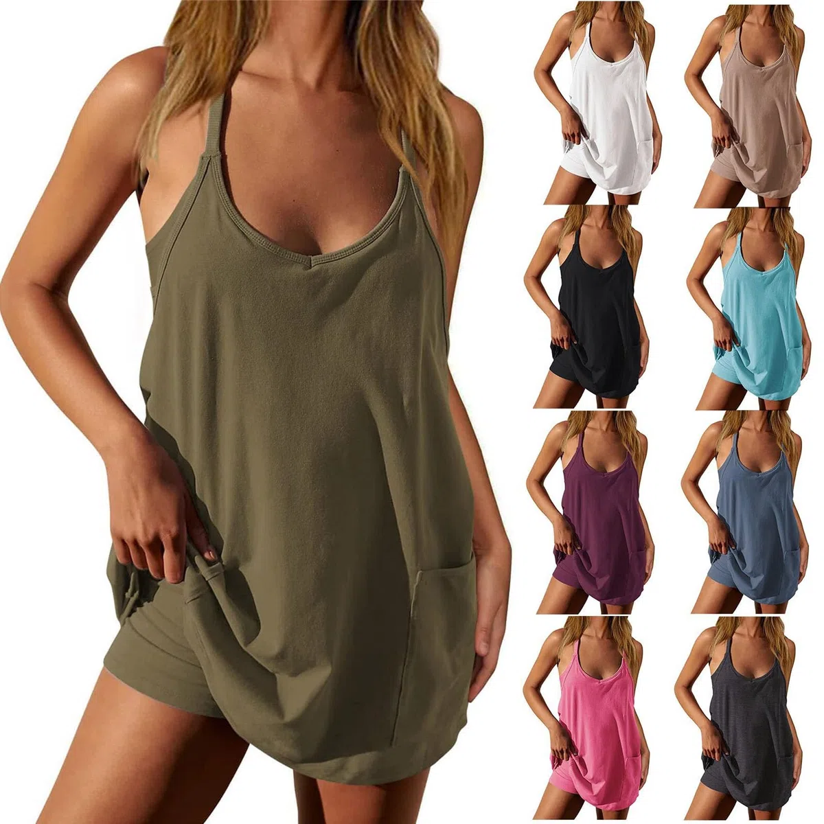 Sleeveless Dress,Mini Dress with Shorts,Romper Dresses,Casual Mini Dress Built in Shorts Summer Workout Set