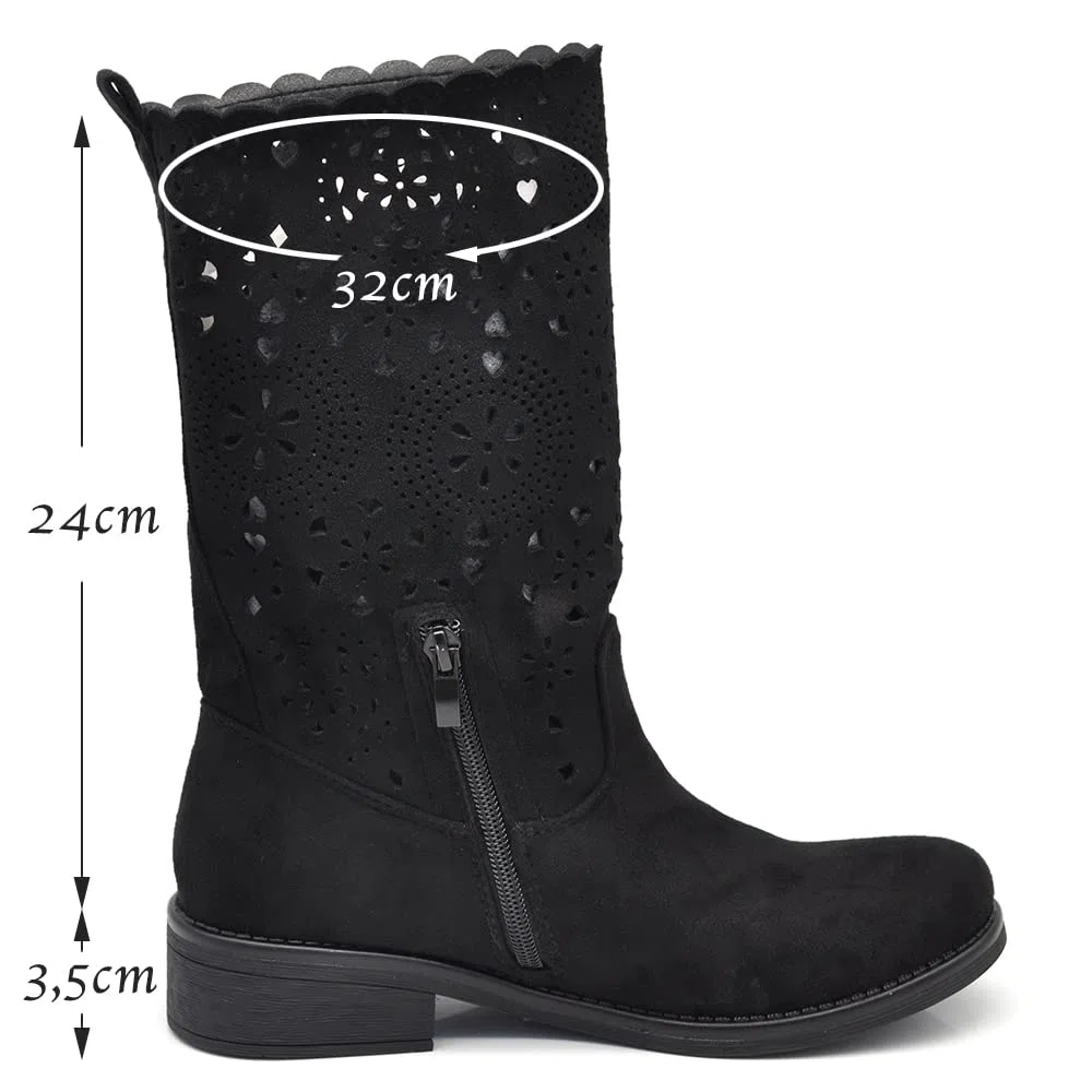 IF Fashion Scarpe da Donna Stivali Primaverili Estivi Traforati Al Polpaccio Biker Fibbie Anfibi LY70-1
