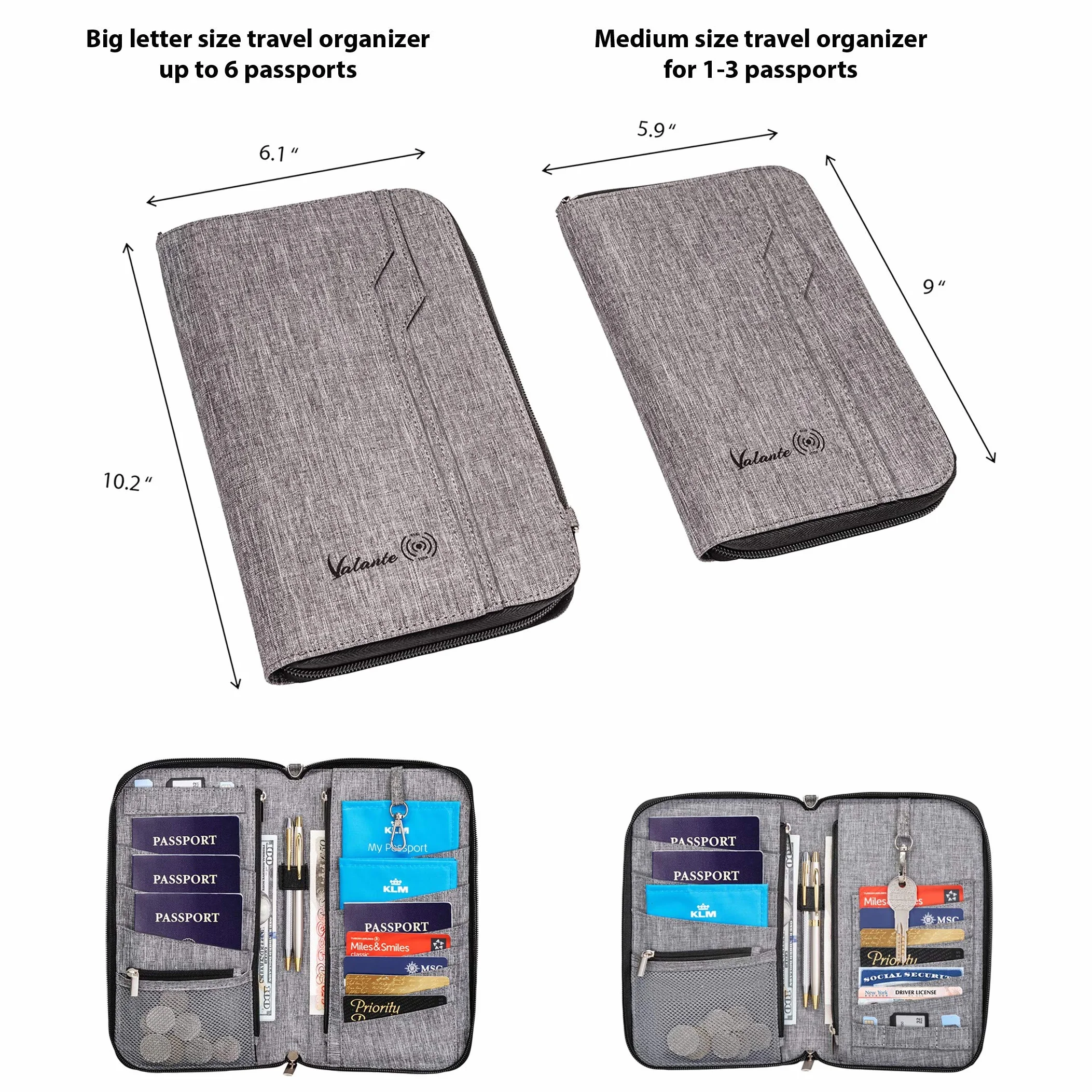 Valante - Portadocumenti da viaggio per famiglia, con porta passaporto RFID