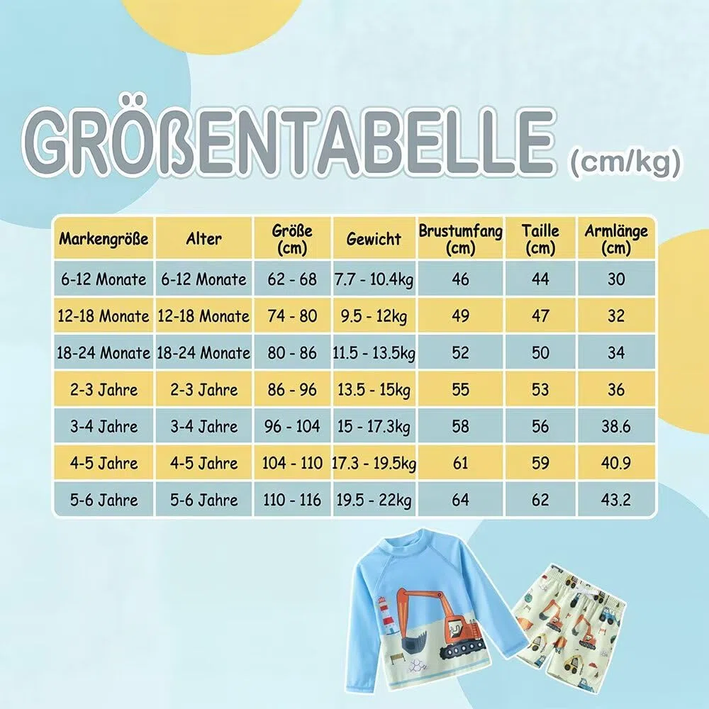 Aisyee Costume da bagno UV per bambini, 2 pezzi, a maniche lunghe, per bambini, set da bagno per bambini, ad asciugatura rapida, 62, 110/6 mesi, 5 anni