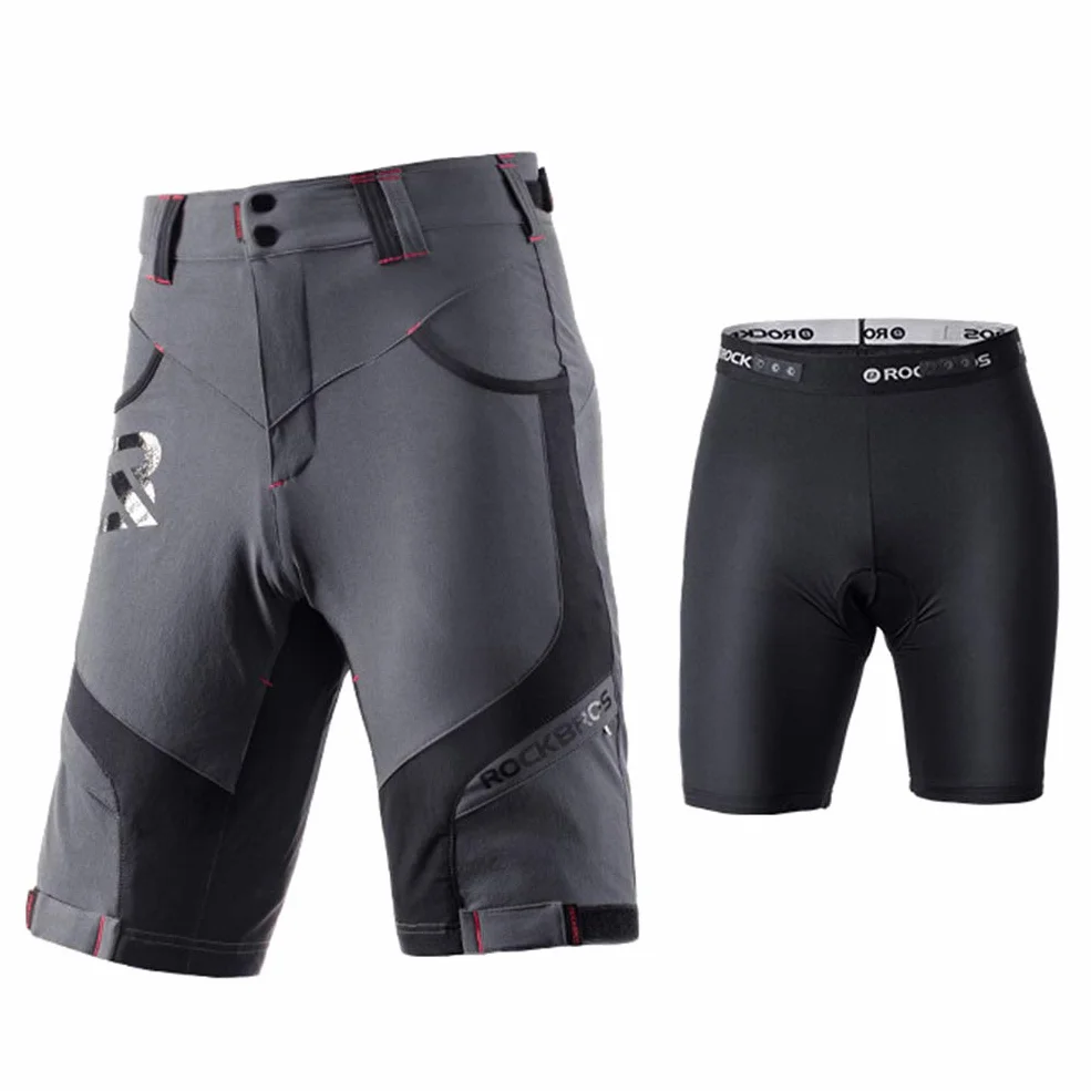 ROCKBROS Pantaloncini MTB Uomo Pantaloncini Ciclismo Corti 4D Imbottitura Traspiranti Design 2 in 1 per Ciclismo Bicicletta