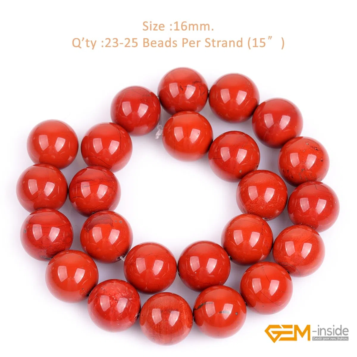 Gem-Inside - Diaspro rosso da 16 mm, perline sfuse in cristallo naturale rotondo energizzante, per la creazione di gioielli, 38,1 cm