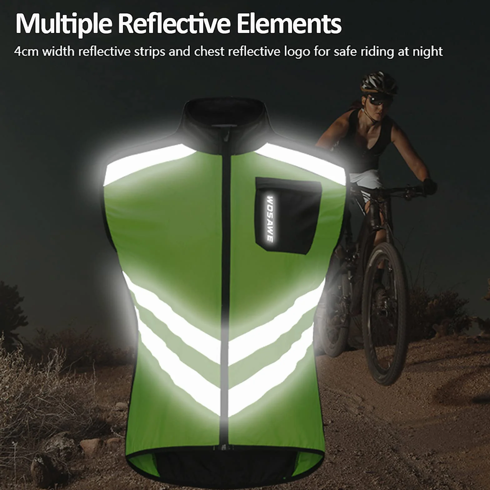 HUIOP Gilet da Ciclismo da Uomo Pieghevole Gilet da Bici di Sicurezza Riflettente Traspirante ad Asciugatura Rapida per Equitazione Corsa Jogging Escursionismo,Gilet da Ciclismo