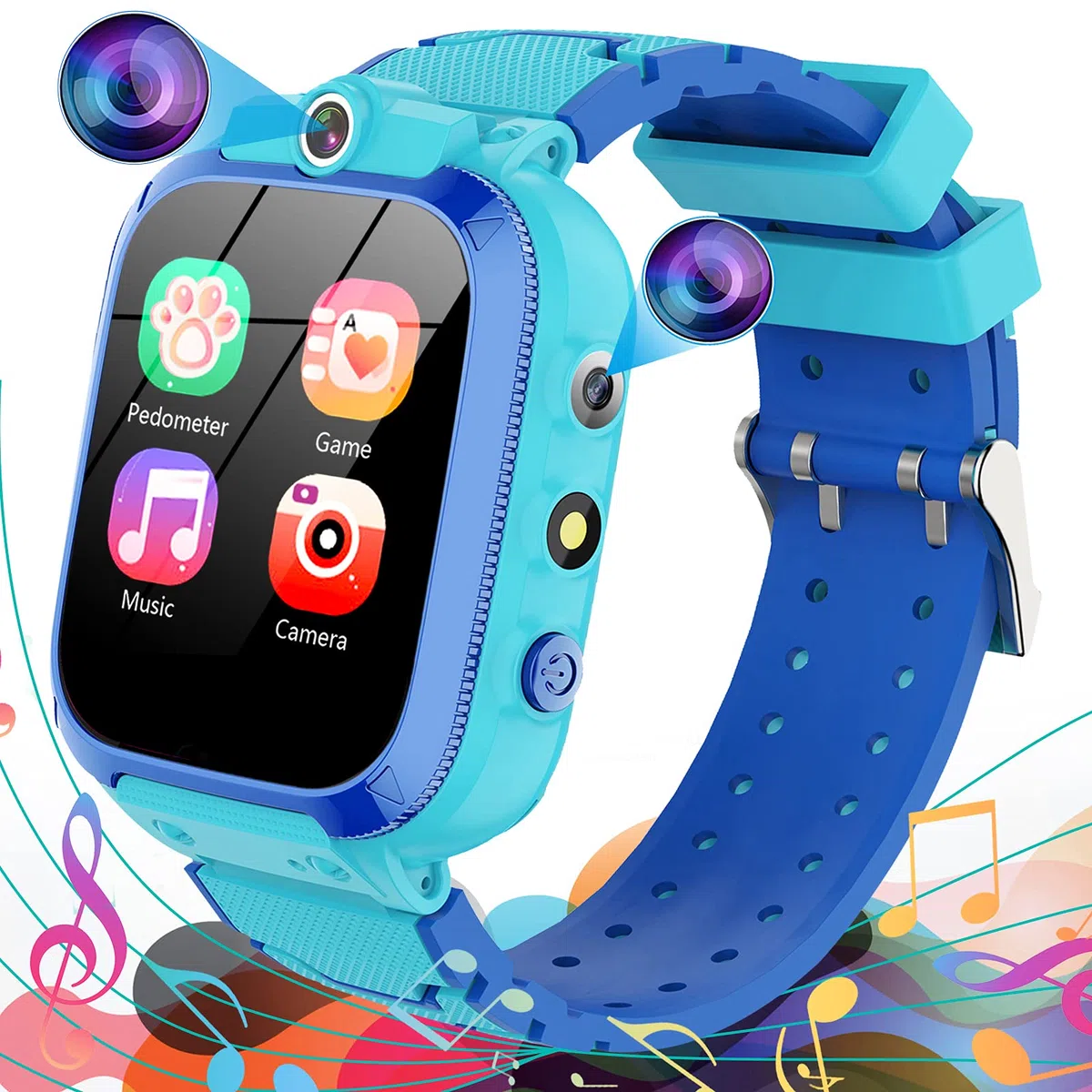 Smartwatch Bambini 24 Giochi Musica Contapassi Calorico, 2*Fotocamere Torcia Orologio Smartwatch Bambini Sveglia Video, Ragazzi e Ragazze Festiva Regalo di Natale 2-13 anni[Scheda SD integrata]