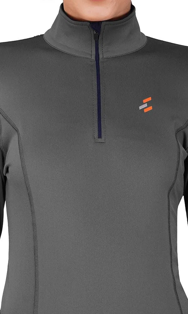 Preto Maglia termica da donna e ragazza, a maniche lunghe, abbigliamento equestre e attrezzatura per equitazione (grigio/blu navy)