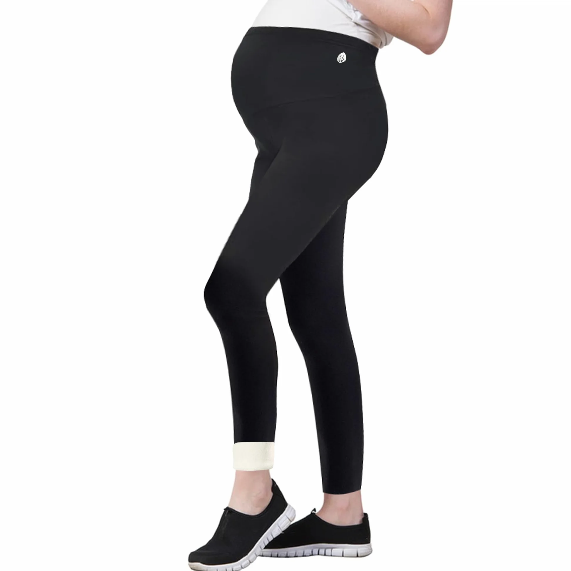 beifon Leggings Premaman Donna Invernal Termici Lunghi Pantaloni Foderati in Pile Leggings a Vita Alta Elasticizzati Caldo Premaman Leggins Morbido Felpati Premaman, Nero