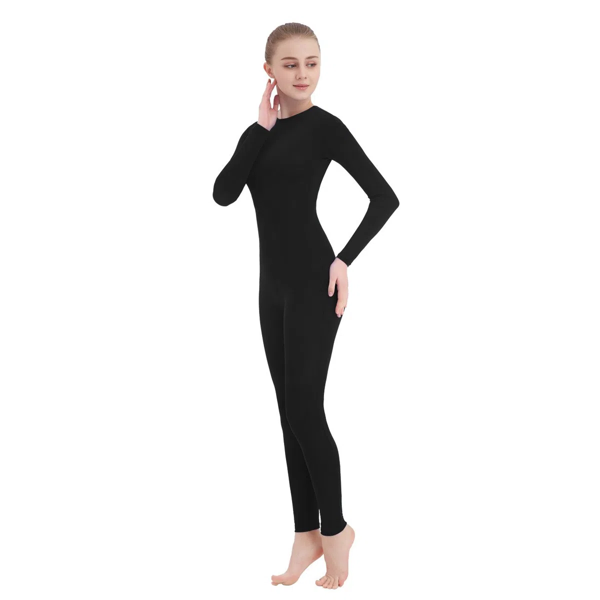 SUPRNOWA Crew Neck Full Body Unitard Elastane Spandex Long Sleeve Round Neck One Piece Bodysuit Unisex