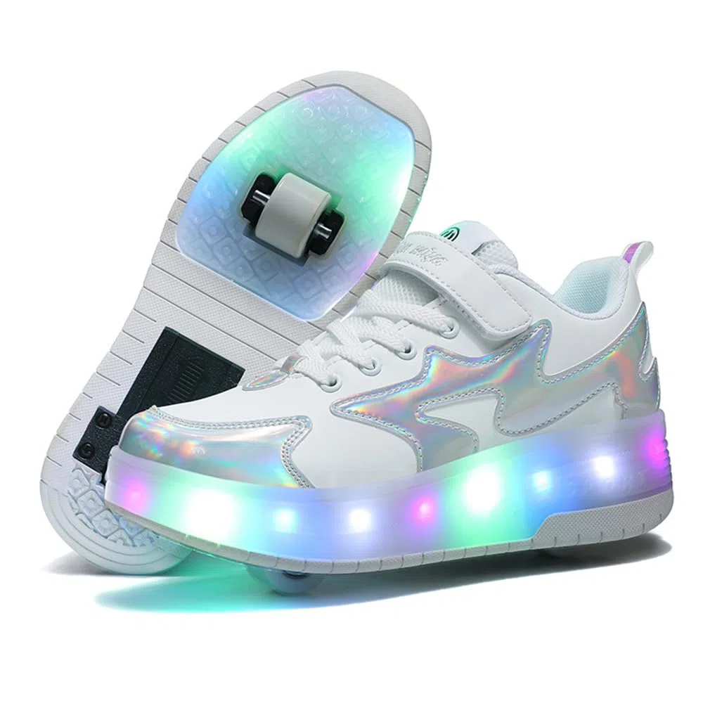 Mateju Scarpe con Rotelle Bambini Scarpe da Skateboard con Due Ruote Retrattile Moda Sneakers 2 in 1 Multiuso per Ragazzo e Ragazza, Traspirante Pattini a Rotelle Scarpe Sportive