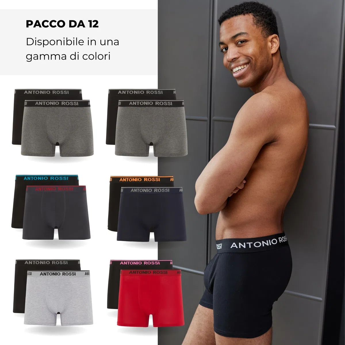 Antonio Rossi Antonio Rossi (Confezione da 12) Boxer Aderenti da Uomo Fitted Boxer Hipsters Uomo (Pacco da 12)