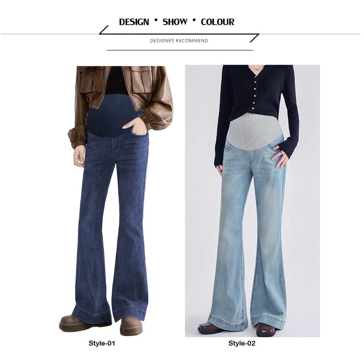 Jeans in gravidanza Bootcut con vita regolabile – Eleganti pantaloni in denim con tasche per donne fino a 175 cm – Jeans stretch Bootcut per donne incinte