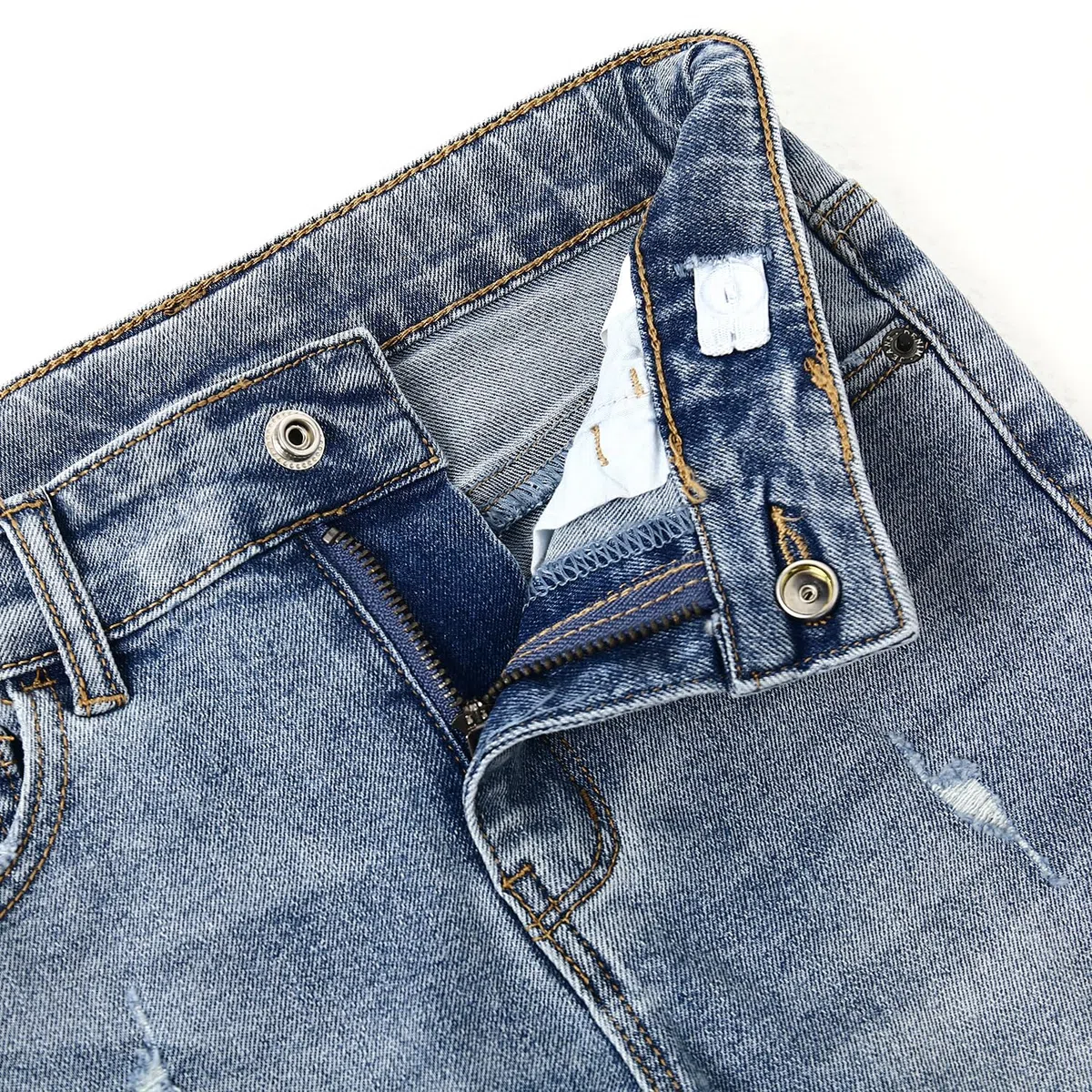 KIDSCOOL SPACE Bambini Fori Strappati Forma Uccello Fascia Elastica Interno Jeans Slime,Blu