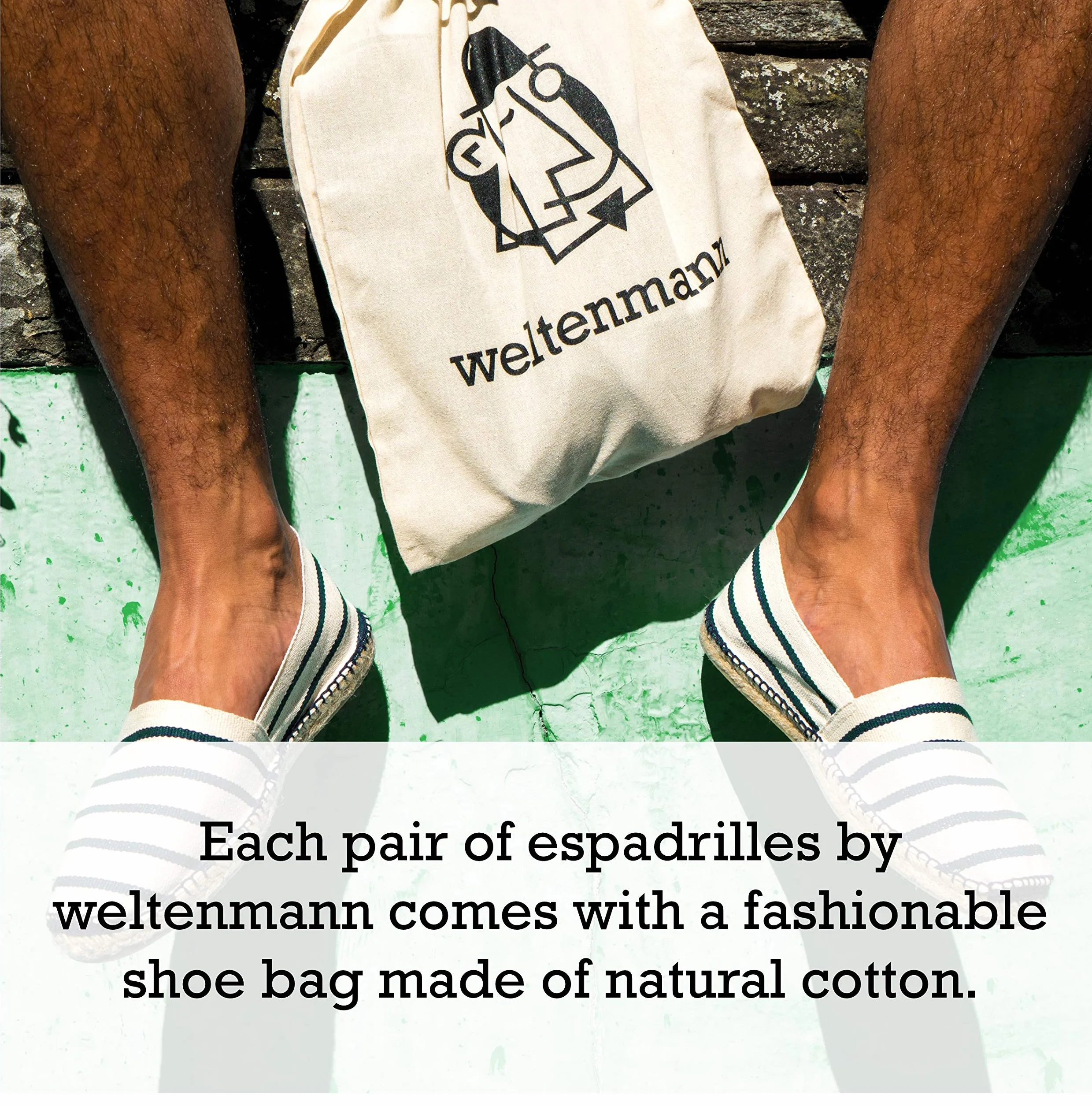 weltenmann Formentera – Espadrillas Slip-on Classiche in Cotone a Strisce con Borsa di Stoffa, 41-46, Handmade in Spain