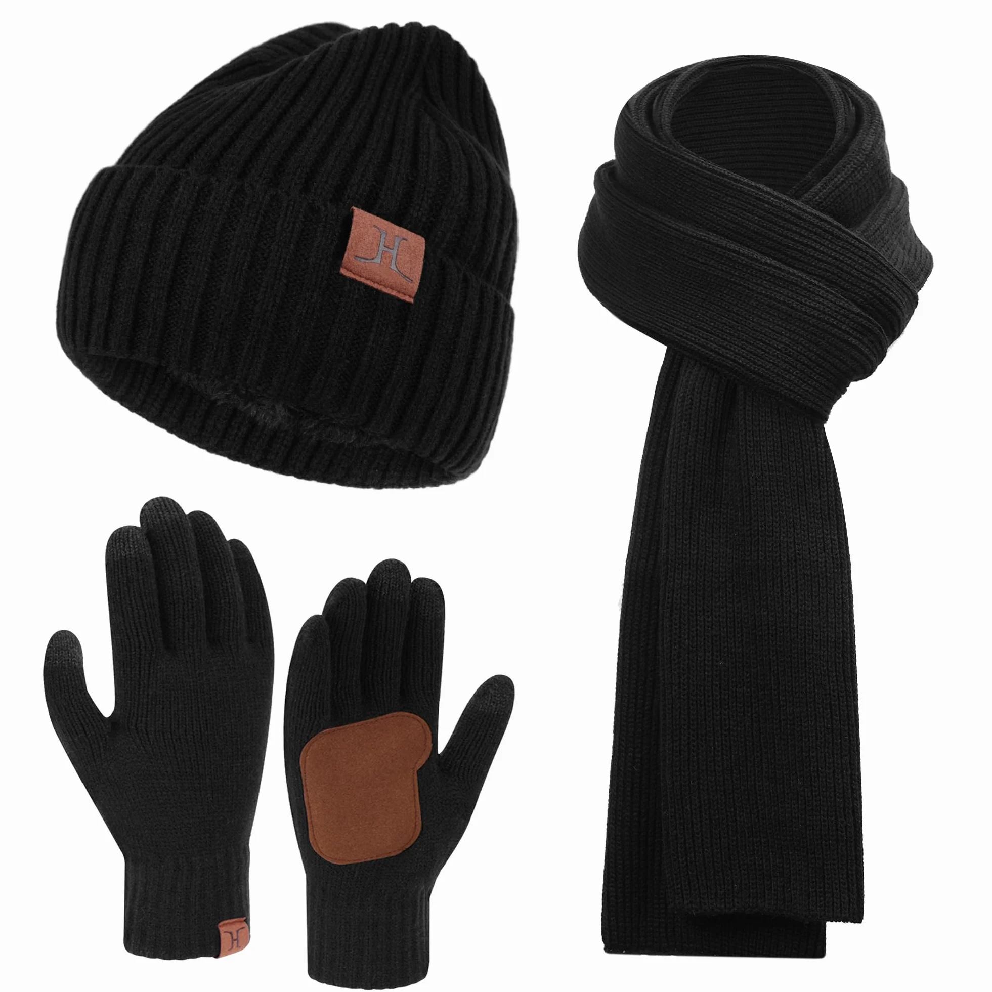 Bequemer Laden Uomo Donna Inverno Cappello Long Sciarpa Touchscreen Guanti Set Berretto Scaldacollo Guanti Set con Fodera in Pile