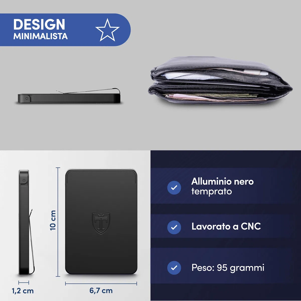 TRAVANDO SLYDE portacarte in alluminio con protezione RFID – porta carte con fermasoldi per 9 carte – astuccio per carte di credito, portafoglio da uomo, slim wallet (8-9 Carte)
