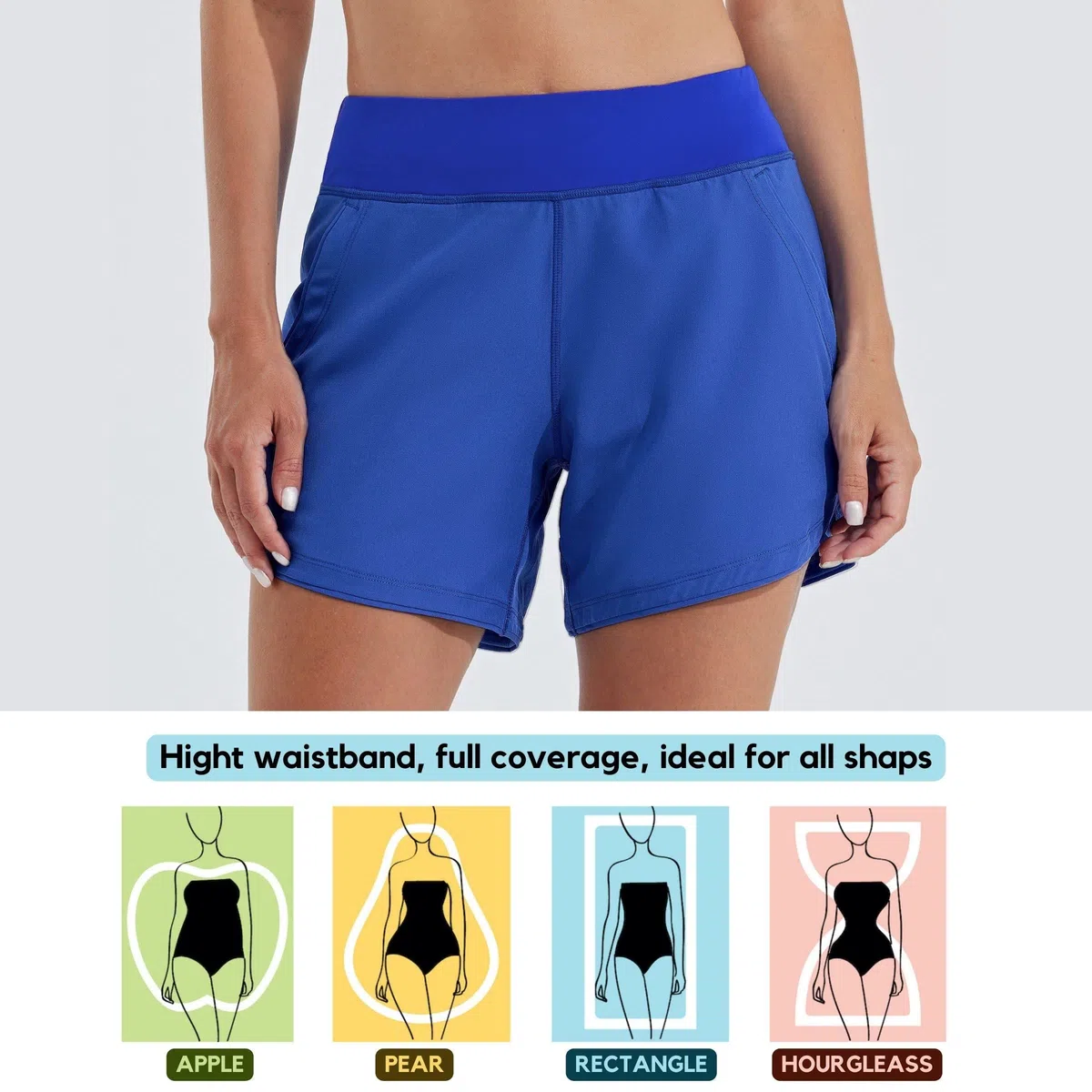 WILLIT Pantaloncini da donna Quick Dry Swim Board da 5" a vita alta, con tasche foderate, grigio.
