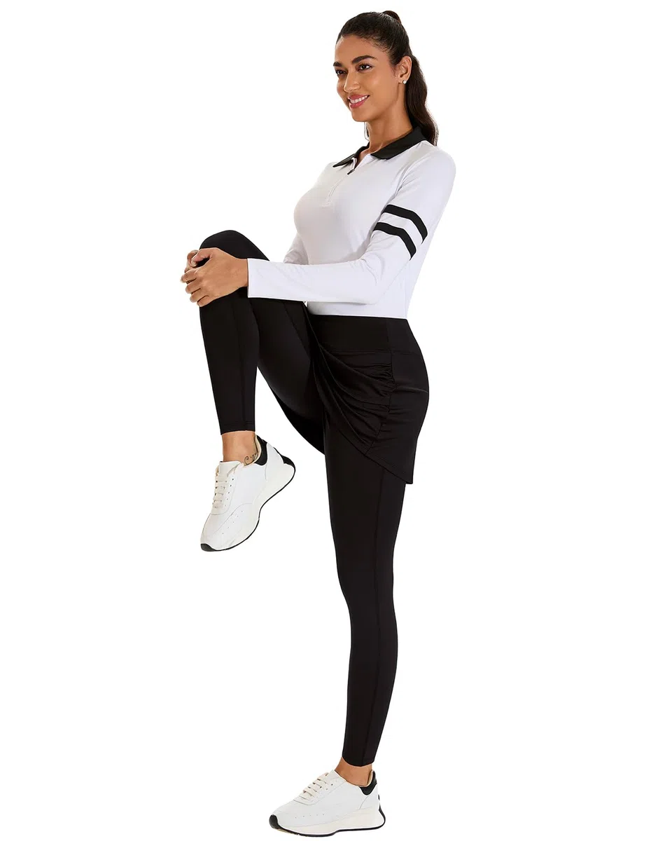 WOWENY Leggings da donna con gonna, lunghezza alla caviglia, gonna da tennis, con leggings con tasche, morbidi e gonne, 2 in 1