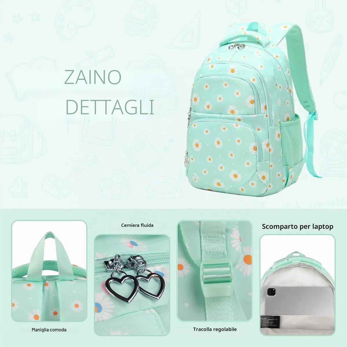 Zaino Ragazze per Scuola Elementare Media Superiore Zaini Ragazza 3 Pezzi con Borsa Termica Astucci Matite Borsa Scuola Ragazzi Zainetti Set per Bambini Zaini Scolastici per PC Portatili