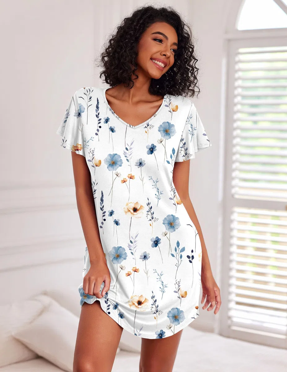 Ekouaer Camicia da Notte da Donna Floreale in Due Pezzi Indumenti da Notte a Maniche Corte Abito da Notte Estivo da 2 S-XXL
