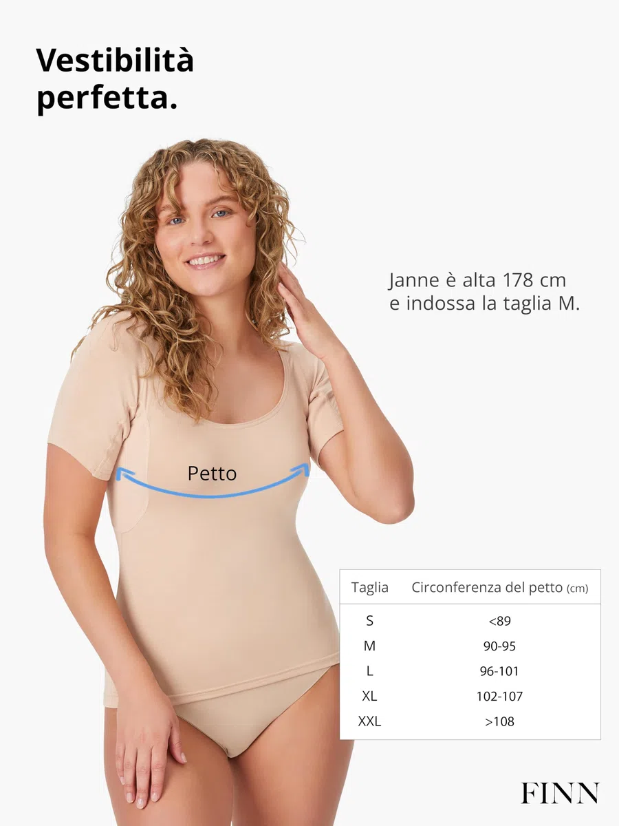 FINN Maglia Intima Anti-Sudore Donna con Assorbenti Ascellari Contro Sudorazione Eccessiva - Canottiera Antisudore con Protezione Garantita Contro Macchie di Sudore e Cattivo Odore