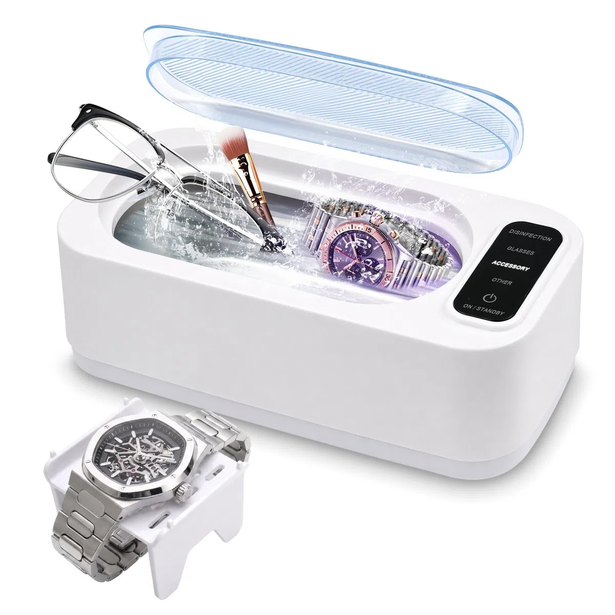 49KHz Pulitore Ultrasuoni,350 ml Ultrasonic Cleaner,Lavatrice Ultrasuoni,Pulizia Profonda a 360 gradi,con 4 modalità di Pulizia,Per Pulizia Gioielli, Occhiali, Orologi, Anelli, Collane