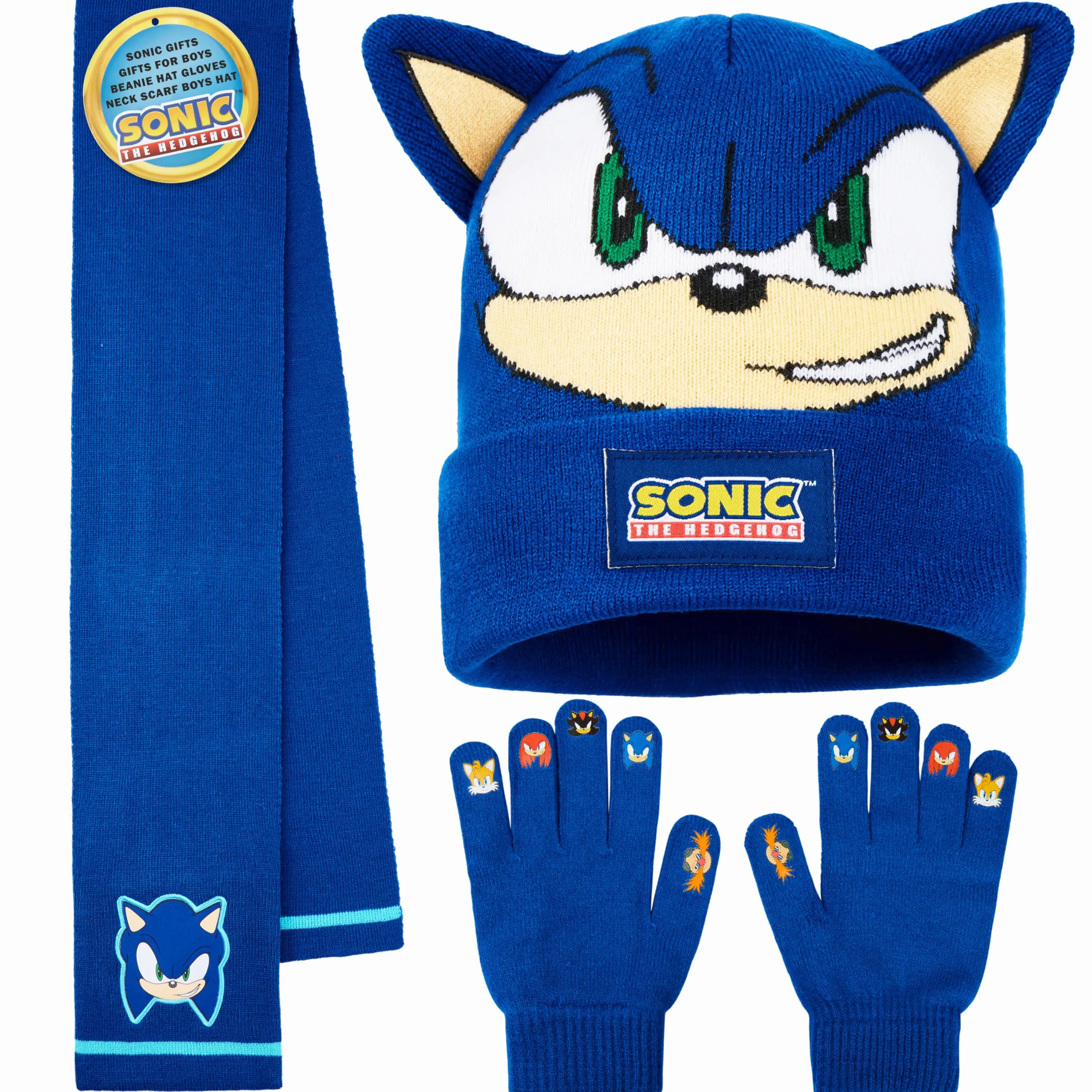 Get Trend SONIC THE HEDGEHOG Set Guanti Cappello e Sciarpa Bambini, 3 Pz Morbido Accessori Invernali Ragazzo, Regalo Gamer