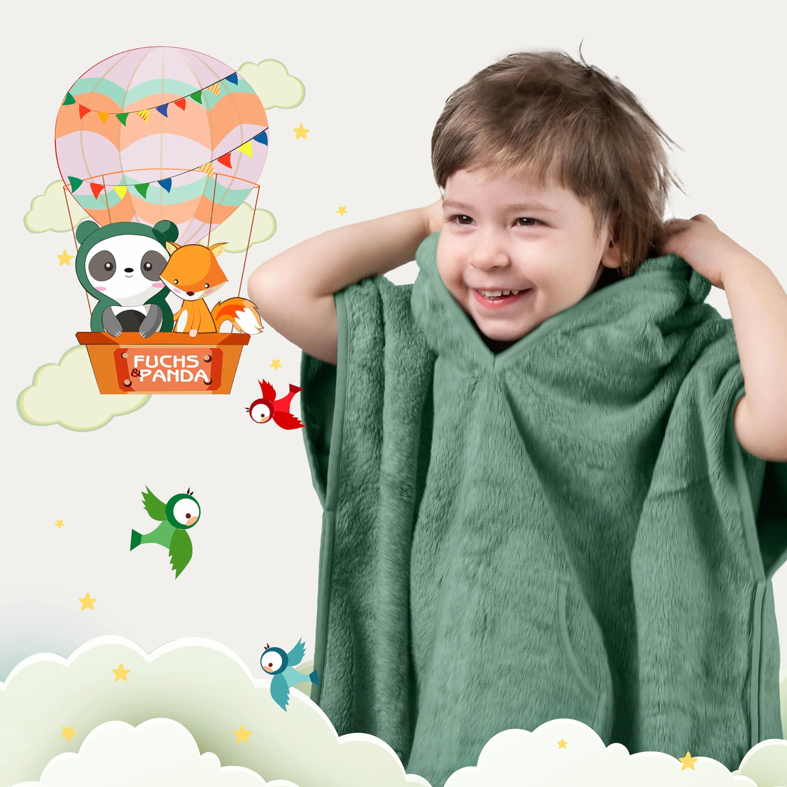 Fuchs&Panda® Poncho da Bagno per Bambini Extra Caldo e Morbido (100% Bambù) | Asciugamano Poncho Con Ottima Confezione Regalo (Rame-Verde)