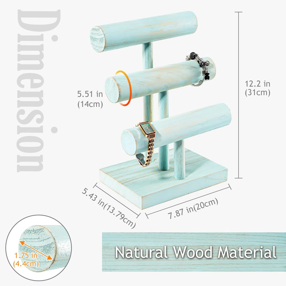ProCase Porta Bracciali in Legno a 3 livelli, Espositore per Braccialetti, Organizer Bracciali Orologi - Blu