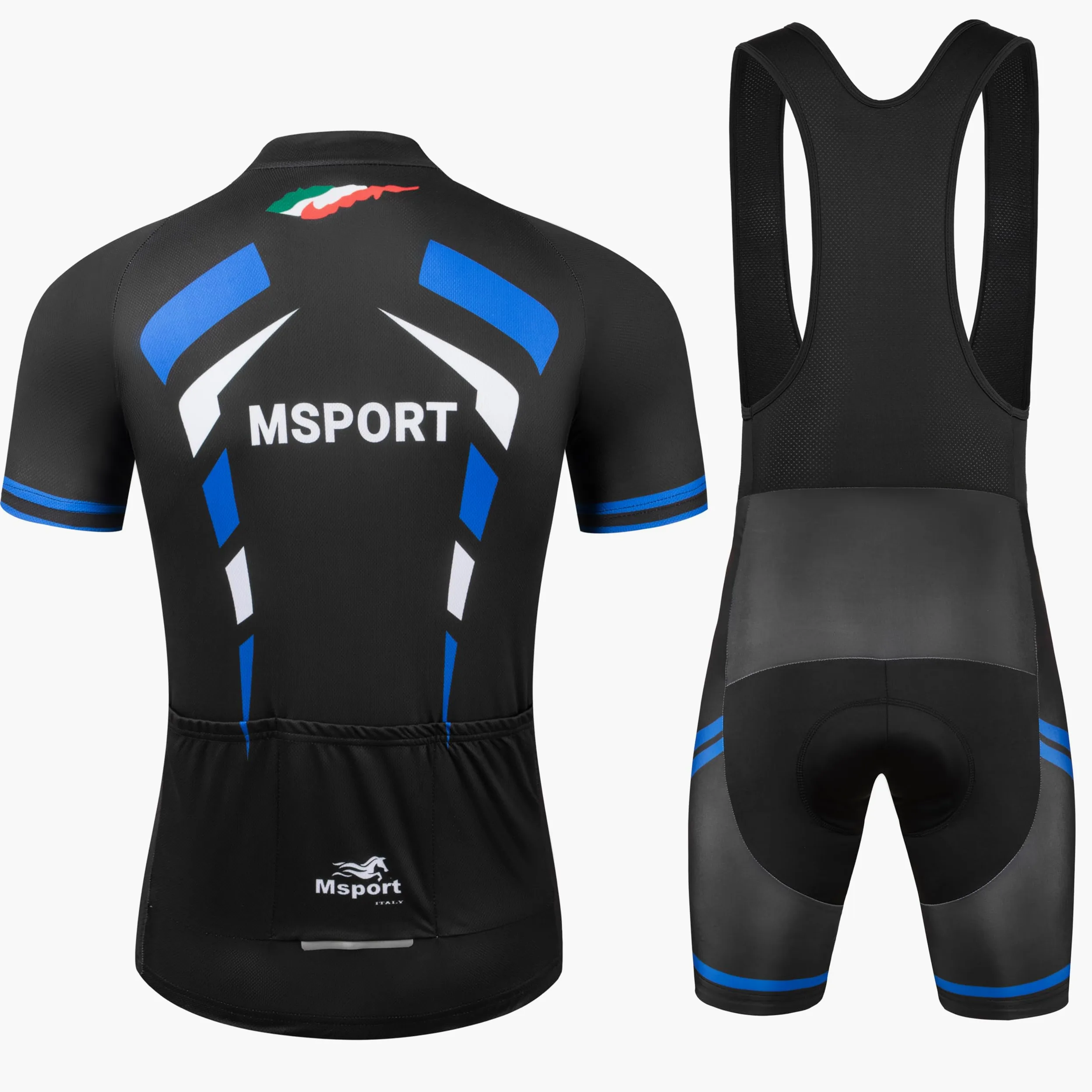 Msport Set Completo Abbigliamento Ciclismo – Maglia + Salopette con Pantaloncini Imbottiti in Gel 5D Antishock