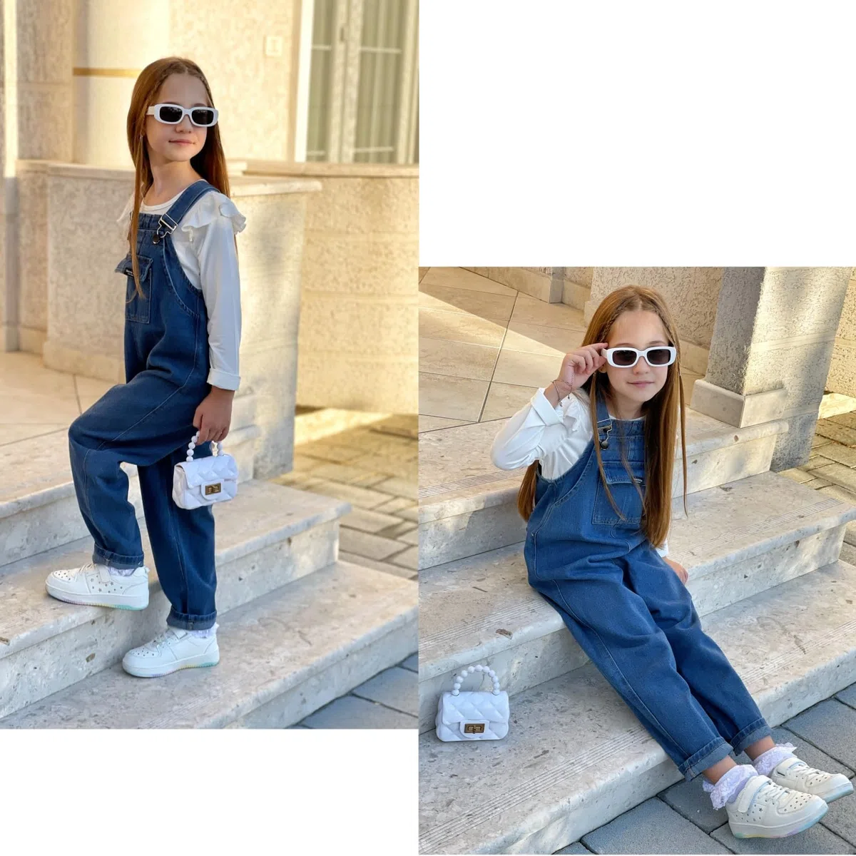 Rolanko Salopette di Jeans da Ragazze con Spalline Regolabili, Tuta di Denim Casual per Bambini