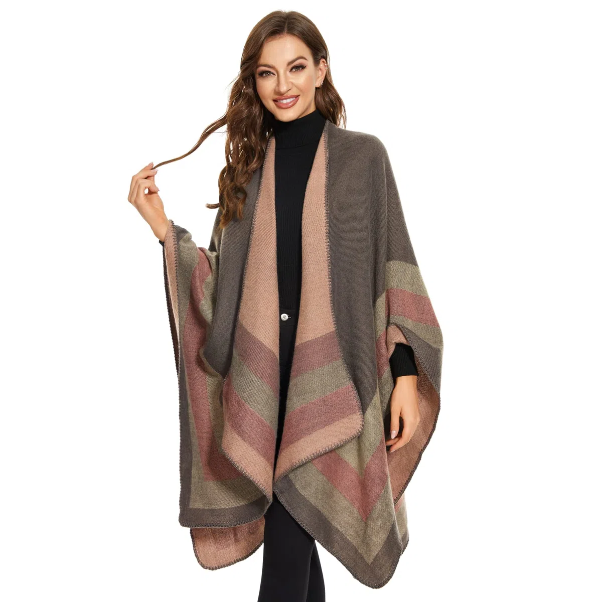 Elegante Mantella da Donna con Fronte Aperto Poncho Morbido, Adatto per Primavera, Autunno e Inverno