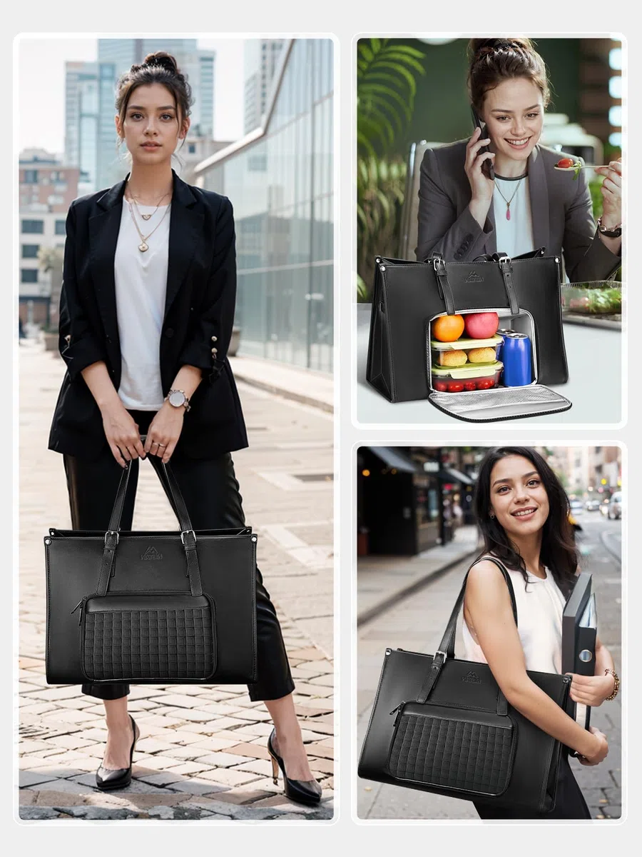 MATEIN Borsa Lavoro Donna con Scomparto Pranzo Isolato, Grande Borsa Porta PC Donna 15,6 Pollici in Pelle PU, Impermeabile Borse Tote Bag per Università, Ufficio, Shopper, Termica Porta Pranzo, Nero