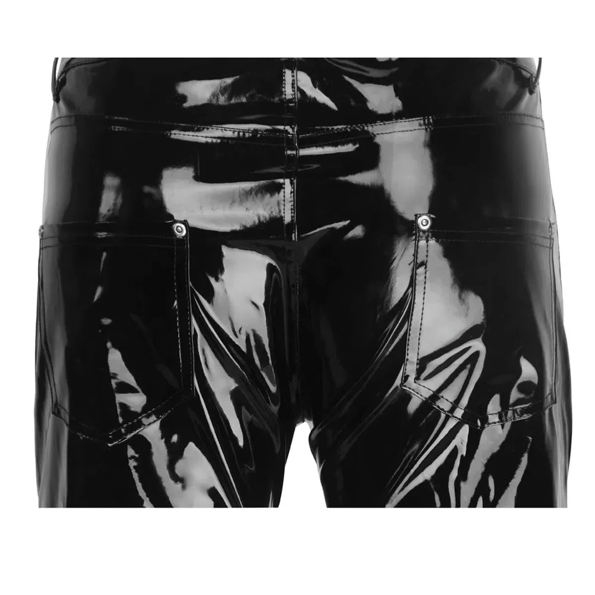 ARESU Pantaloni da Uomo in Ecopelle Neri Pantaloni in Lattice di PVC Lucido Effetto Bagnato Pantaloni da Moto Moda da Strada Clubwear Costume-L-Nero