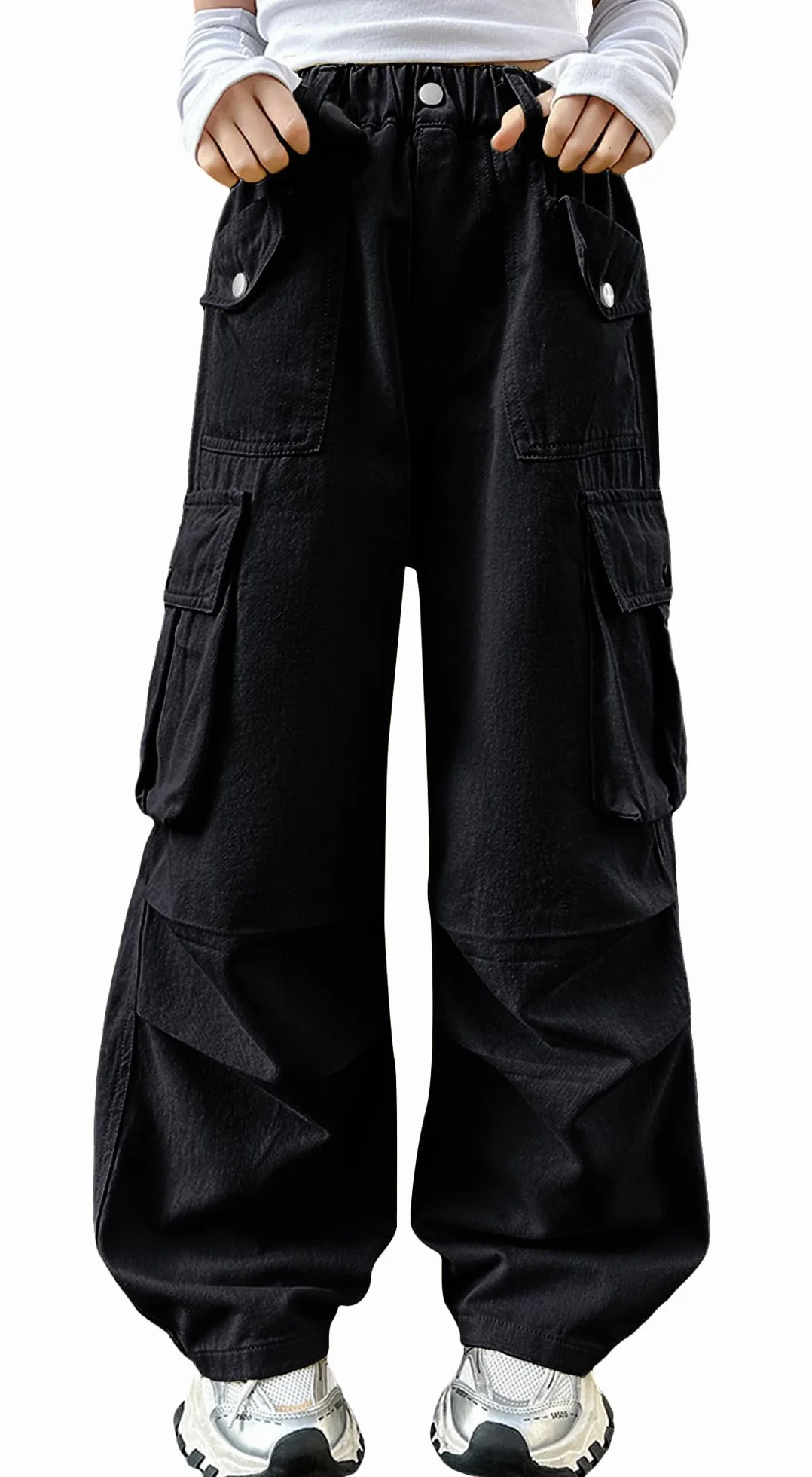 SEAUR Pantaloni cargo da ragazza Baggy Y2K Hip Hop Multi Tasche Pantaloni cargo Bambini Streetwear Jeans con elastico in vita – 120 – 170 = (EU 110 – 164)
