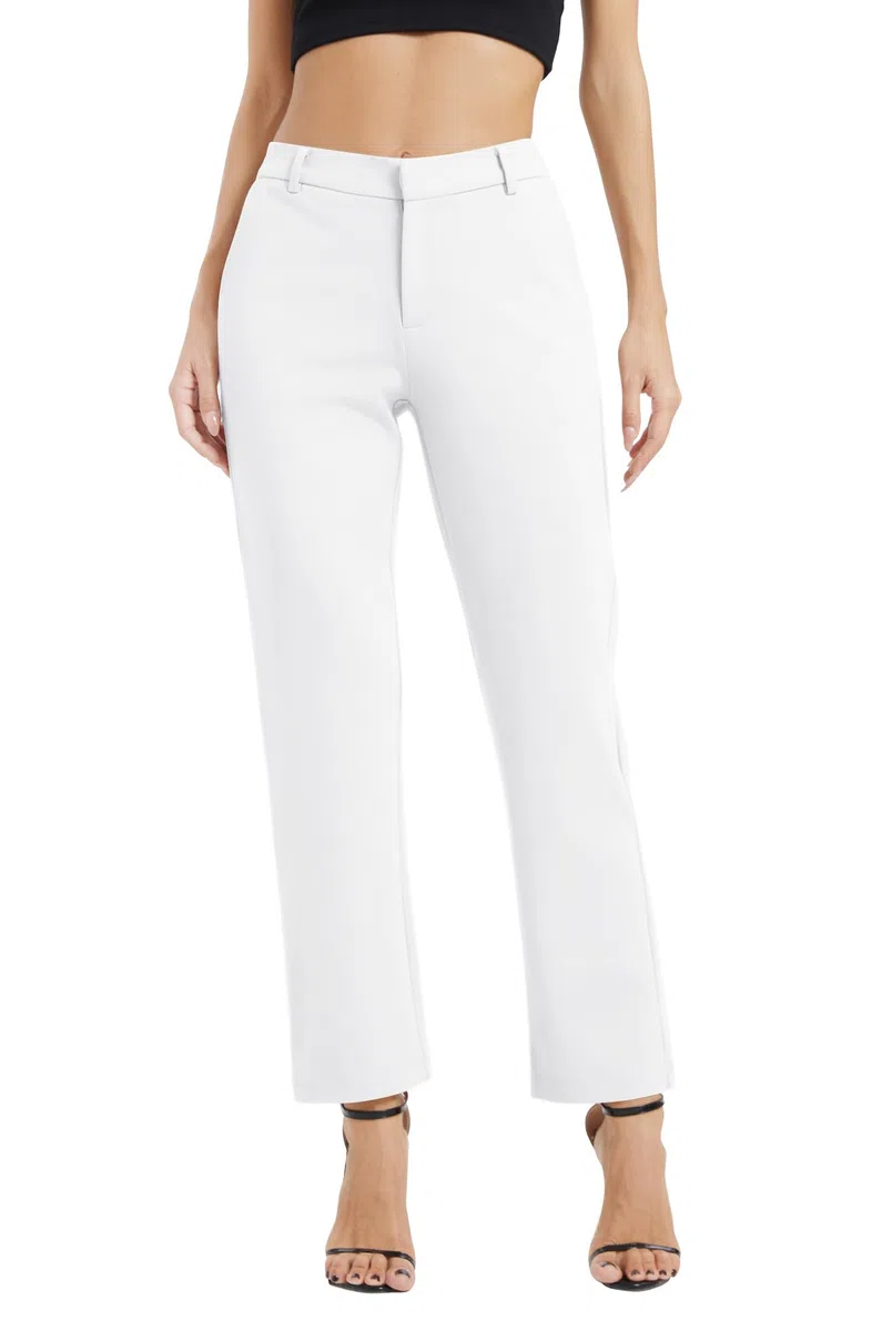 EXCHIC Donne Business Gamba Dritta Elastico Vita Lavoro Pantaloni Casual Comodo Bootcut Pantaloni con Tasche
