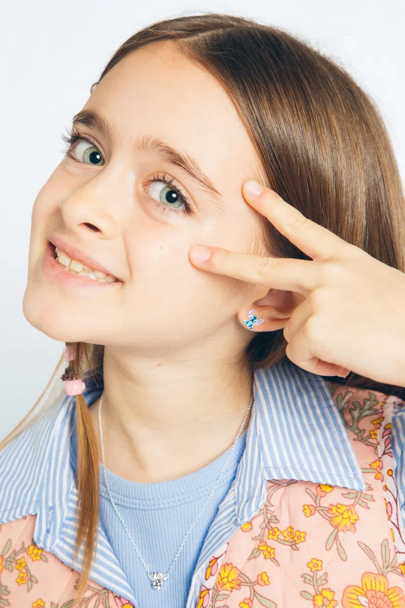Orecchini Disney Lilo e Stitch, Argento Sterling con Smalto per Bambini e Bambine, Gioielli Disney