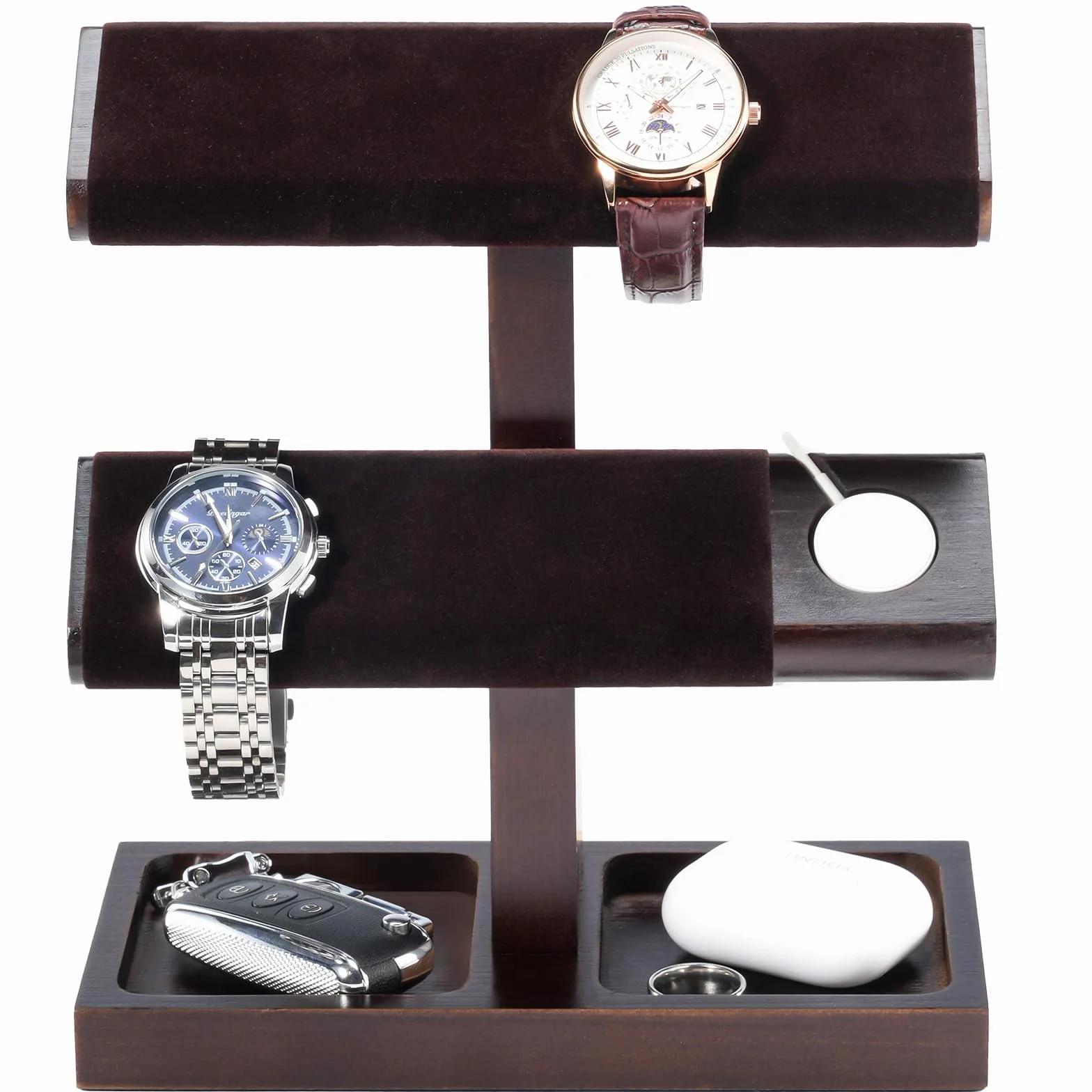 ProCase Espositore Orologi, Porta Orologi in Legno, Organizer per Orologi, Supporto per Caricabatterie per Apple Watch, Regalo per Lui -2 Livelli, Marrone Scuro