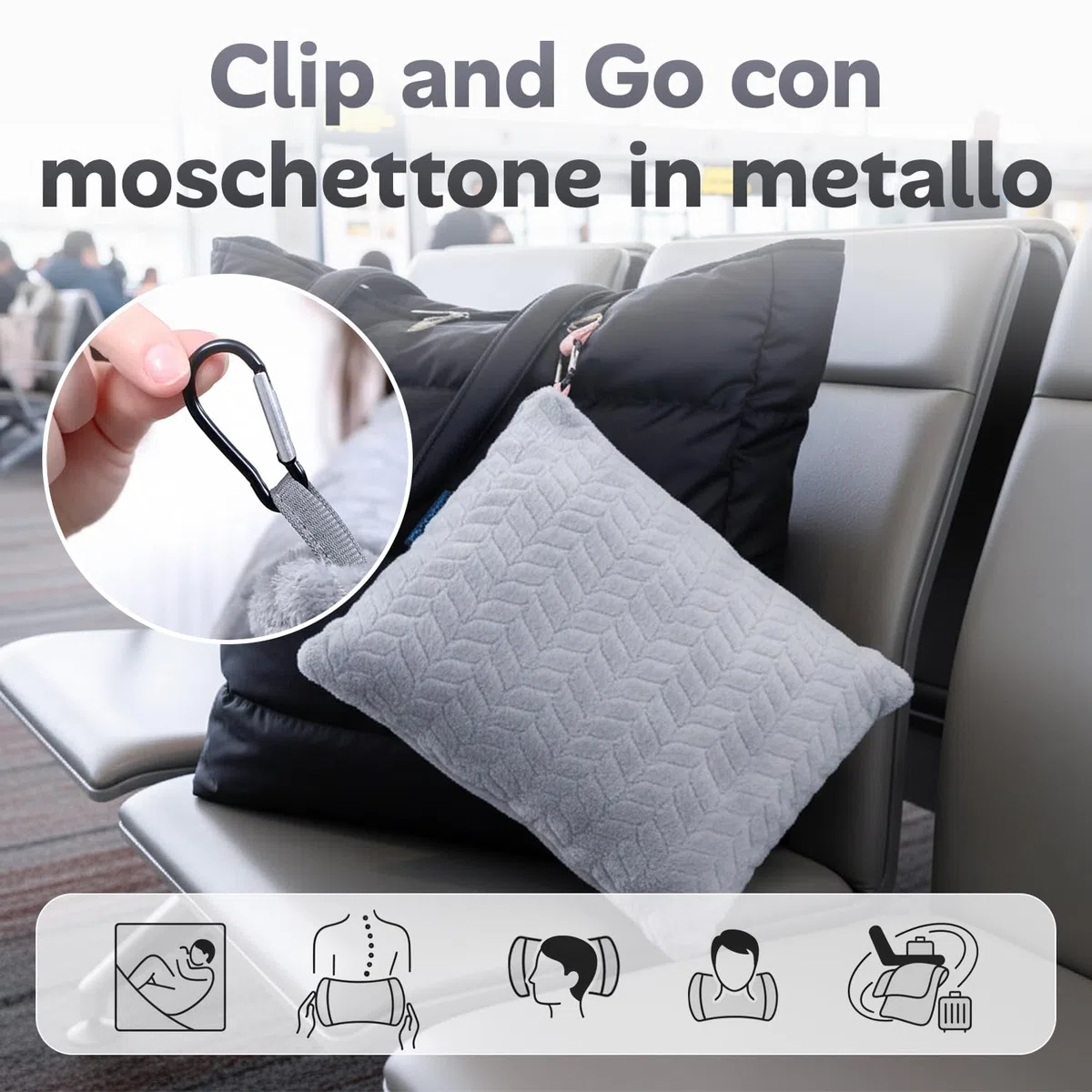 Proglobe Coperta da Viaggio Morbida & Calda per Aereo & Auto - Indispensabile per Lunghi Voli per Donne, Uomini, Bambini - Cuscino Compatto con Custodia per Bagagli & Clip per Zaino, Grigio