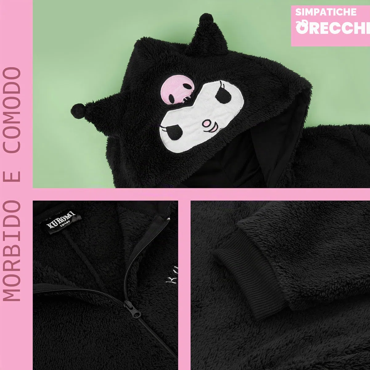 Hello Kitty Sanrio Tuta Intera Bambina con Cappuccio, Accogliente Abbigliamento da Casa, Kawaii Anime Pigiama Intero Ragazza