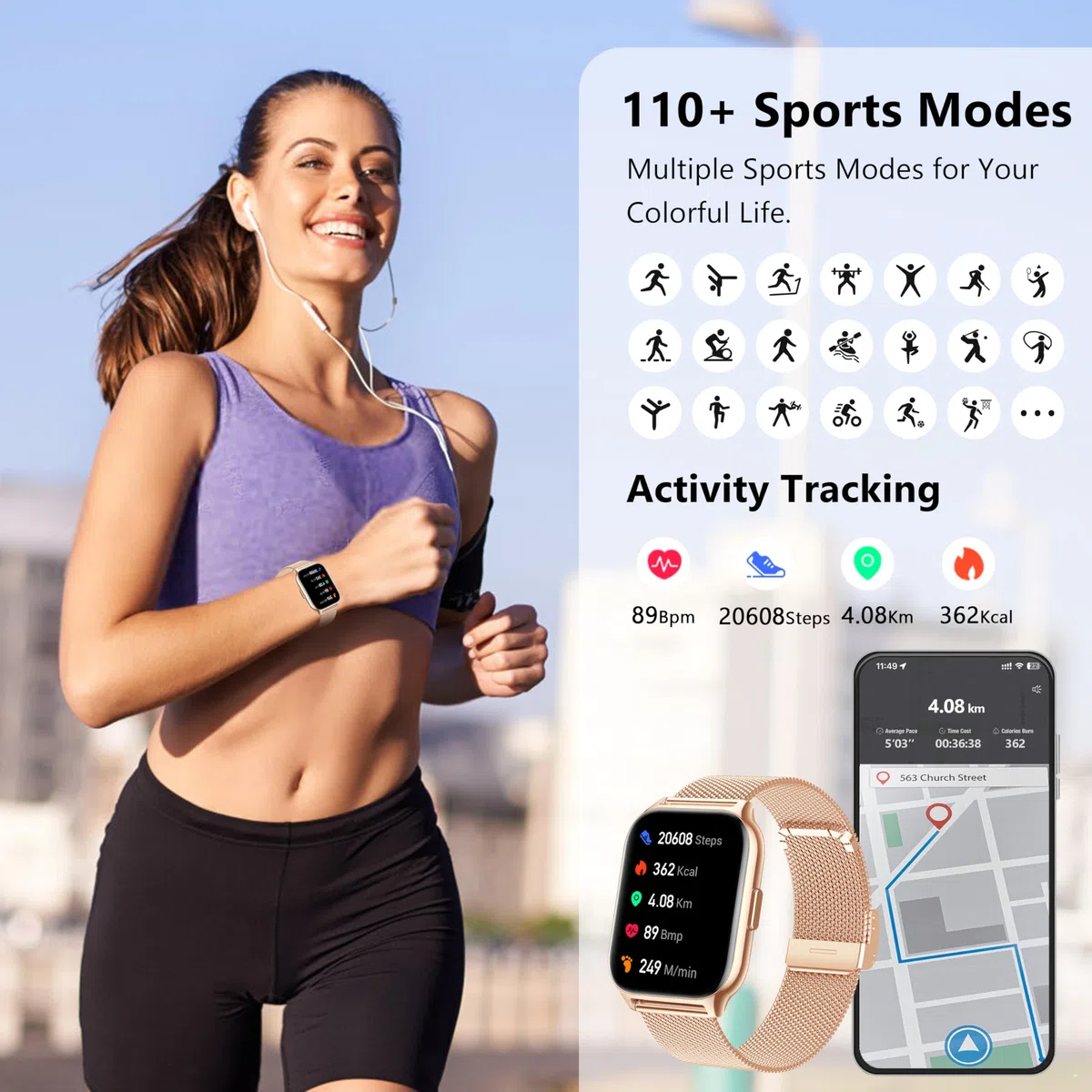 Smartwatch Uomo Donna,2.01" Fitness Orologio Effettua/Rispondi alle Chiamate,Monitoraggio SpO2/Sonno/Frequenza Cardiaca 100+ modalità Sportive Pedometro