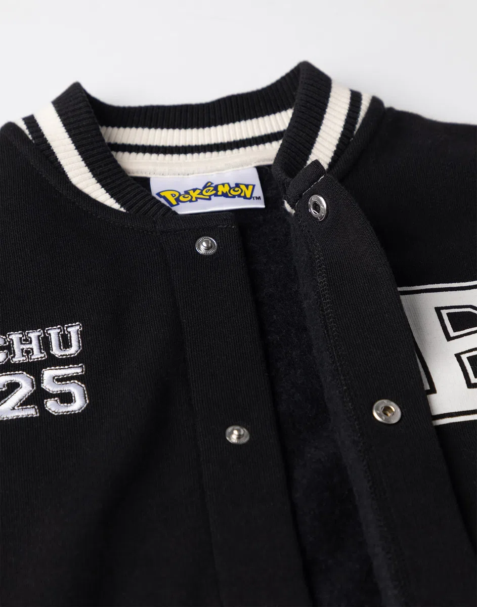 Pokémon Giubbotto bomber da ragazzo Pikachu in nero | Giacca college unisex per bambini con grafica | Capispalla casual a maniche lunghe | 0025 Indice Abbigliamento dei personaggi