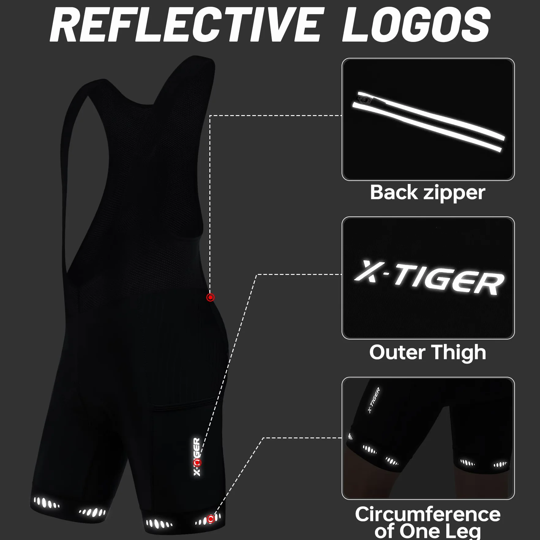 X-TIGER Salopette Ciclismo Uomo per MTB con Cuscino in Gel 5D 3 Tasche Traspirante e a Secco Rapido