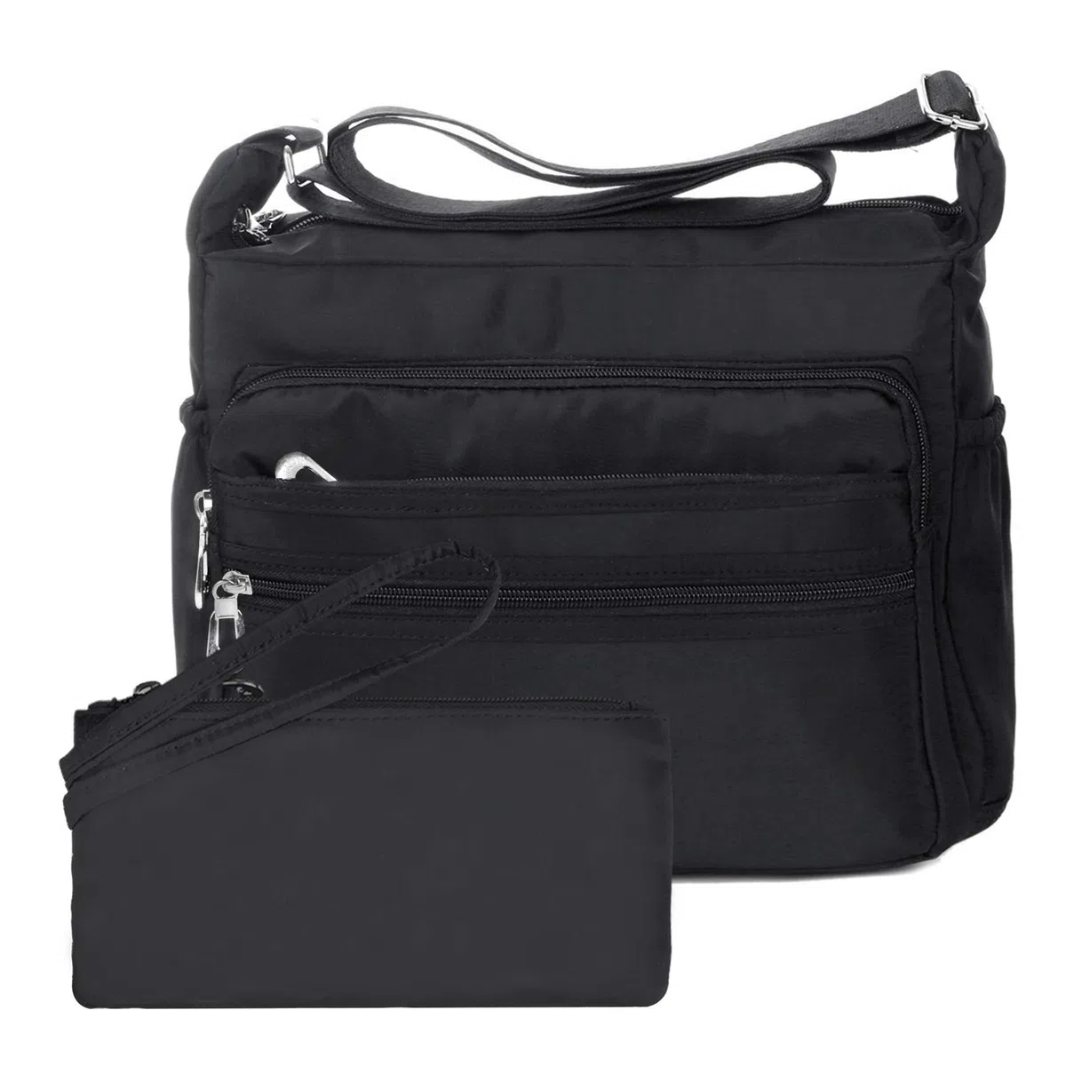 NOTAG Borsa Tracolla Donna, Impermeabile Nylon Borse a Spalla Multi Tasca Borsa Messenger con Portafoglio RFID (L, Nero)