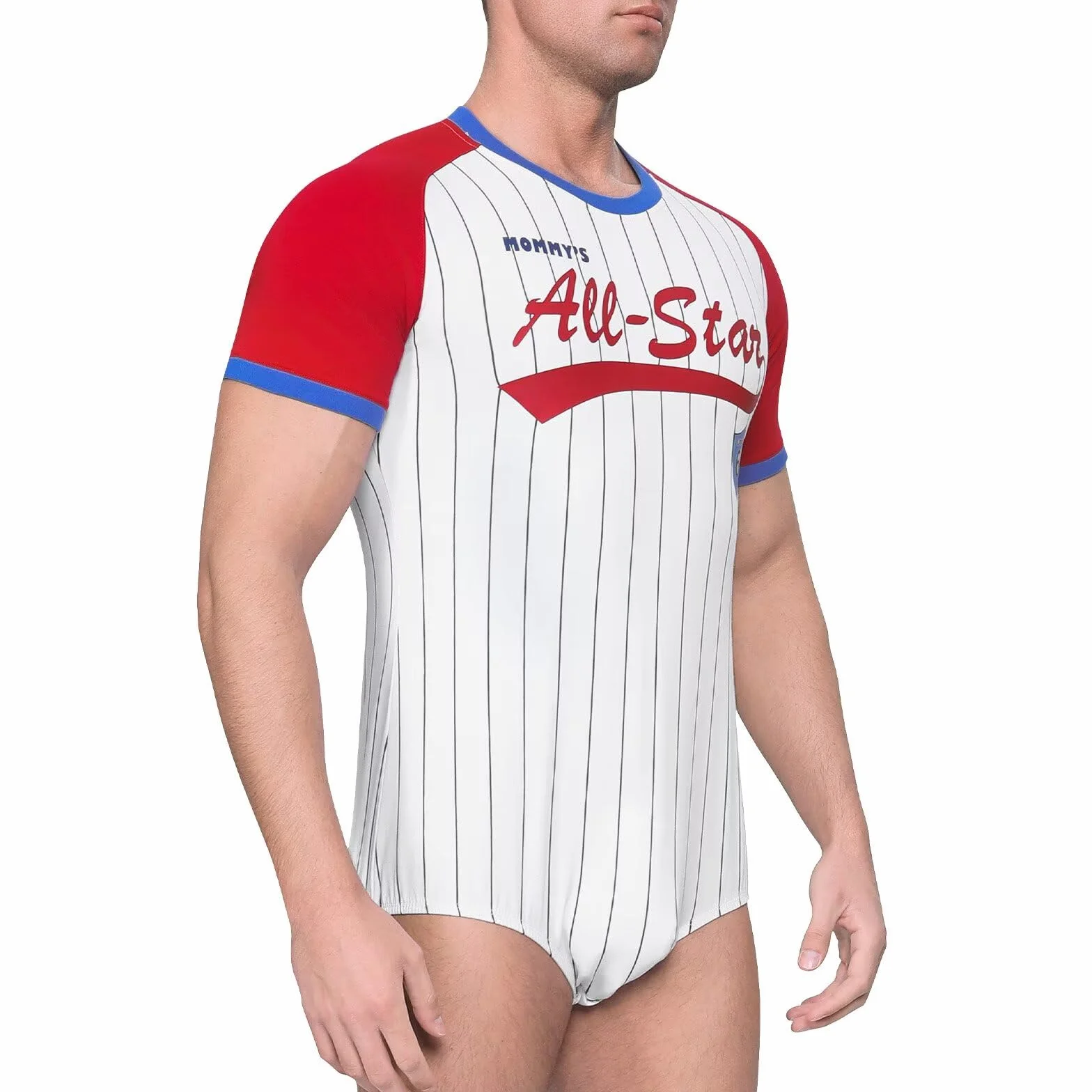 Landofgenie Uomo Body Pigiama Botton Crotch Top Shirt Strisce Maniche Raglan Onesie Rompers per Gli Uomini Baseball Classic Striped