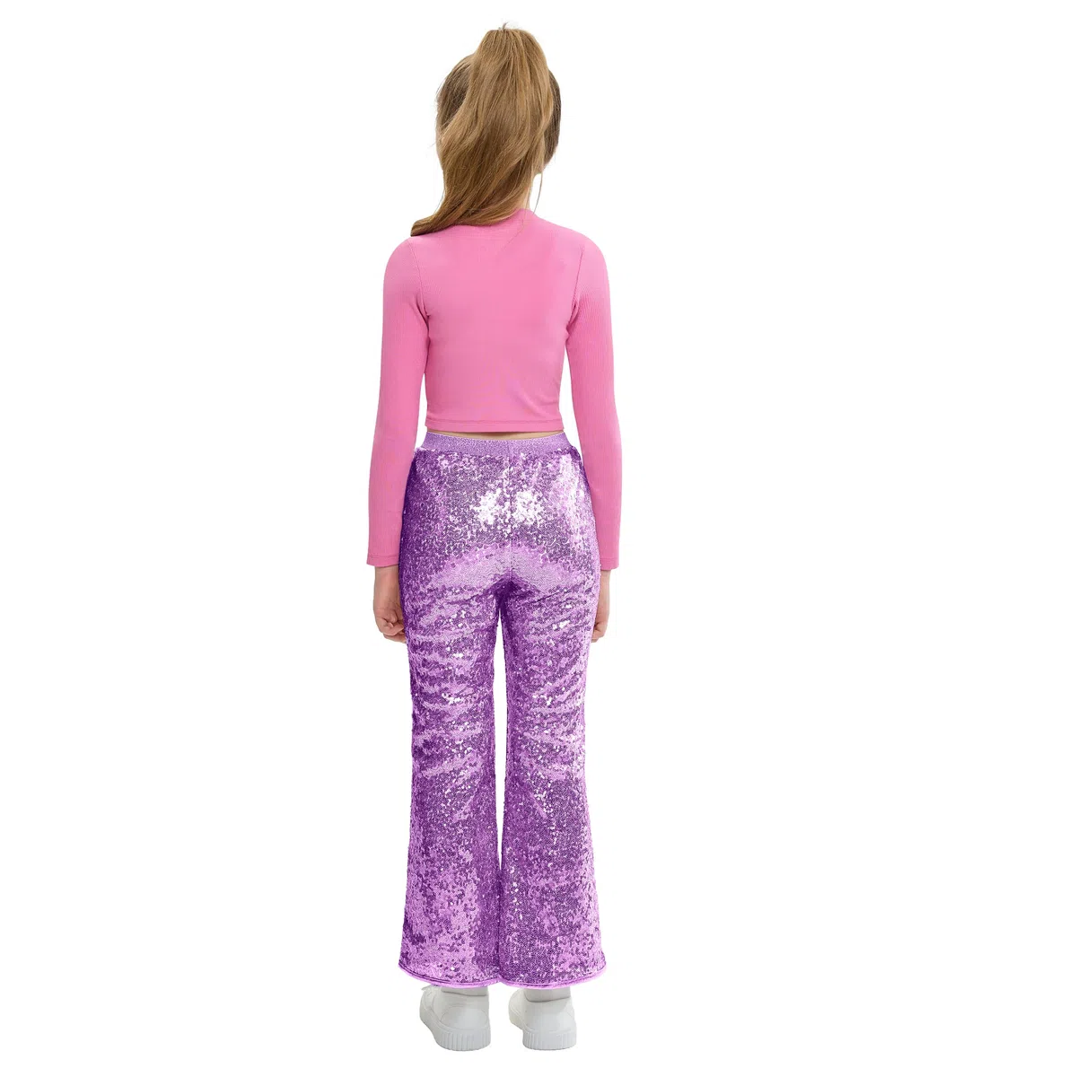 LOLANTA Pantaloni con Paillettes per Bambine, Pantaloni a Zampa d'elefante Scintillanti, Abbigliamento da Festa e Hip Hop